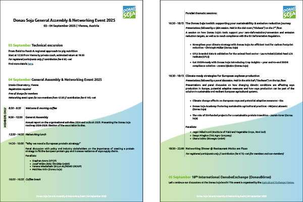 preview image of the programme for the next Donau Soja General Assembly & Networking Event 2025, taking place on 4.September in Urania Vienna 