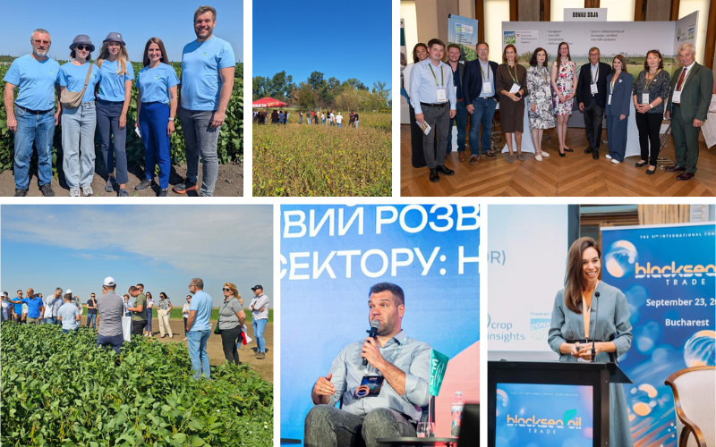 Collage of Donau Soja past events 2025, including field days, conferences, and networking activities.
