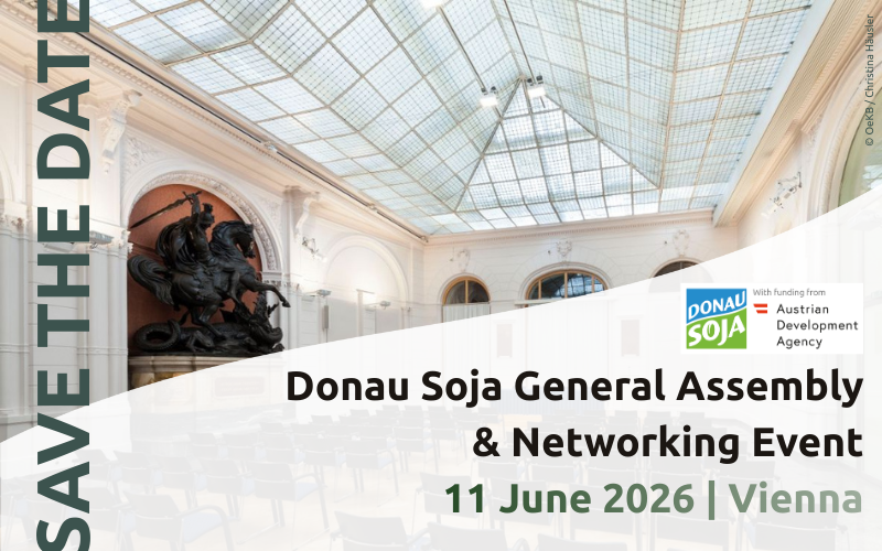 Save the Date visual for the Donau Soja General Assembly and Networking Event in Vienna, 11 June 2026, taking place at the Reitersaal of the Oesterreichische Kontrollbank