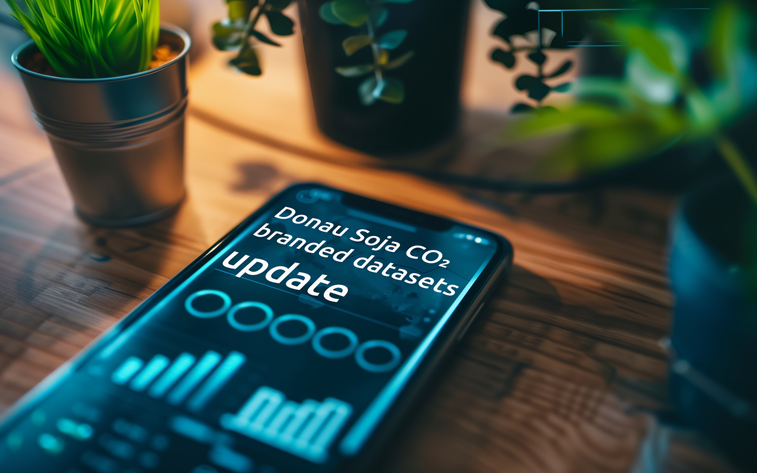 Smartphone displaying Donau Soja CO2 branded datasets update for certified soybeans supporting LCA, PCF calculations and SBTi FLAG climate reporting