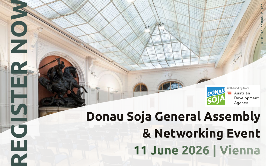Save the Date visual for the Donau Soja General Assembly and Networking Event in Vienna, 11 June 2026, taking place at the Reitersaal of the Oesterreichische Kontrollbank
