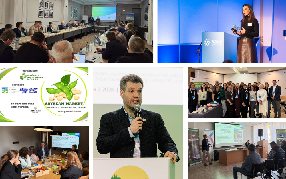 Collage of Donau Soja events March 2026 including conferences, workshops and stakeholder meetings