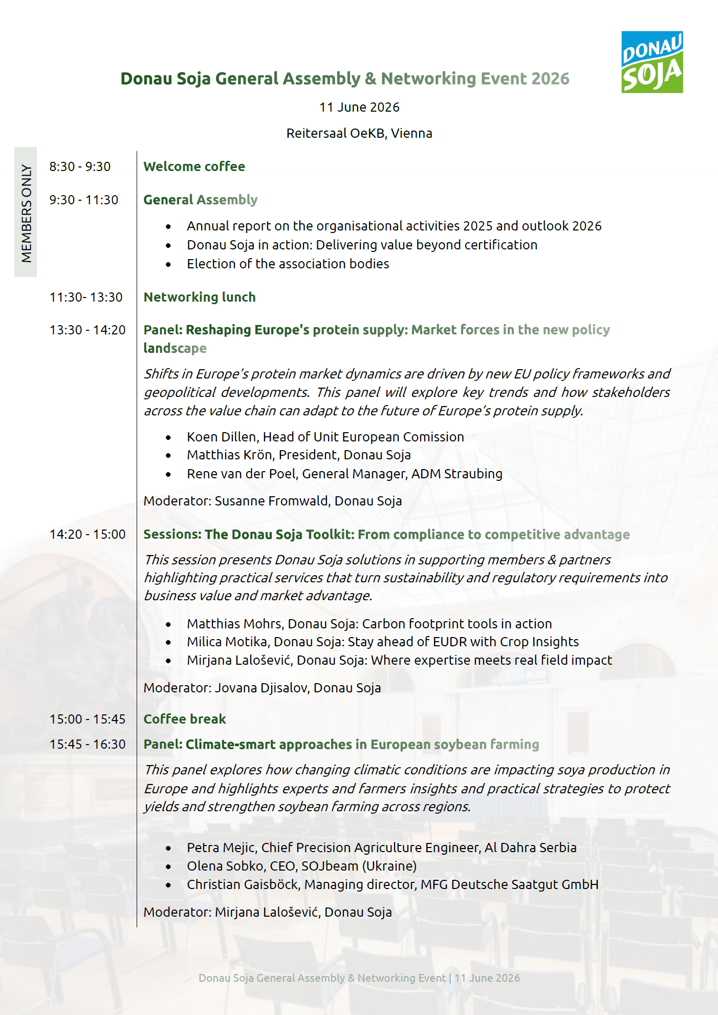 Preview_GA2026_Programme-Outline preview image of the programme for the next Donau Soja General Assembly & Networking Event 2025, taking place on 4.September in Urania Vienna