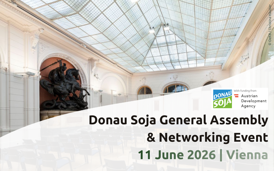 Save the Date visual for the Donau Soja General Assembly and Networking Event in Vienna, 11 June 2026, taking place at the Reitersaal of the Oesterreichische Kontrollbank