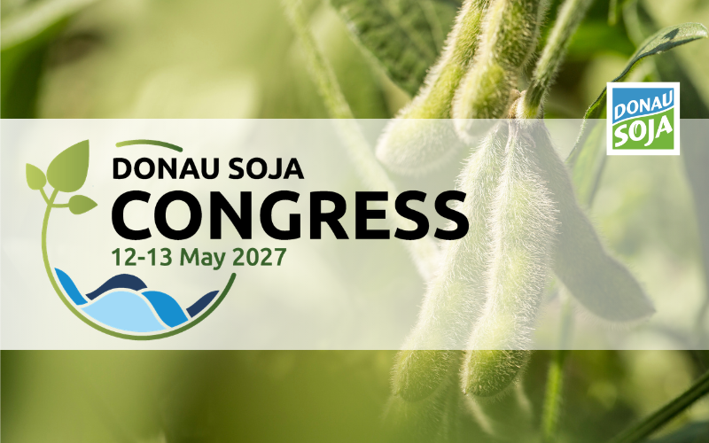 Donau Soja at the 19th International Donaubörse, 4 September 2026, Vienna – event announcement visual with soya field background.