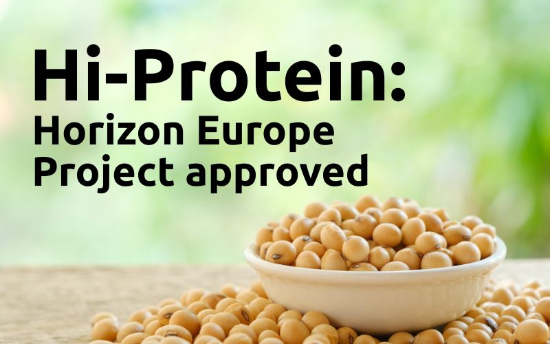 Hi-Protein Horizon Europe project approved, with a bowl of soybeans in the foreground