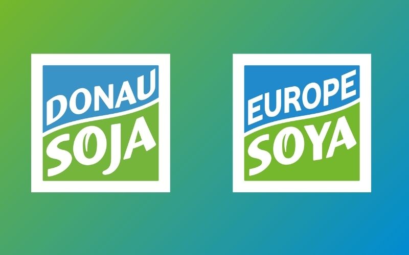 DS-newsletter-October26-Standard Donau Soja and Europe Soya logos displayed side by side on a green-to-blue background.