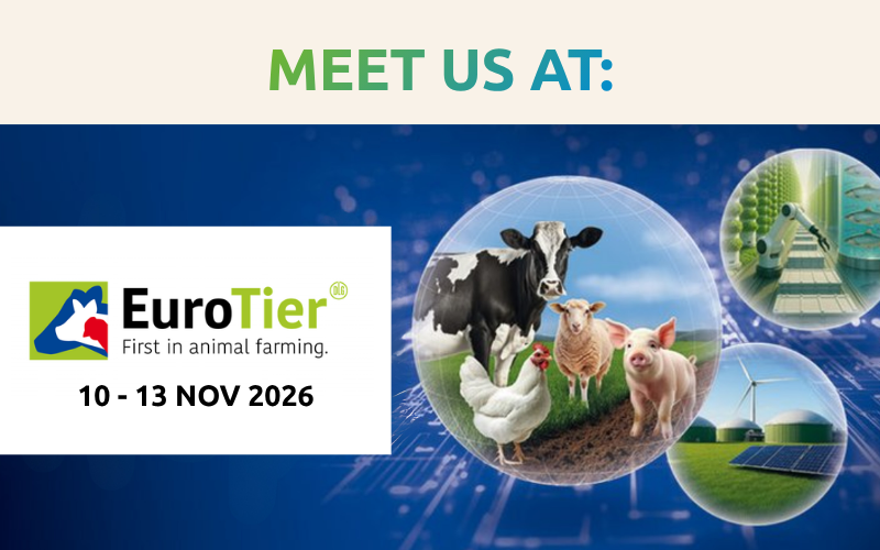 EuroTier 2026 graphic inviting visitors to meet Donau Soja, with event dates and images of livestock and agricultural technology.